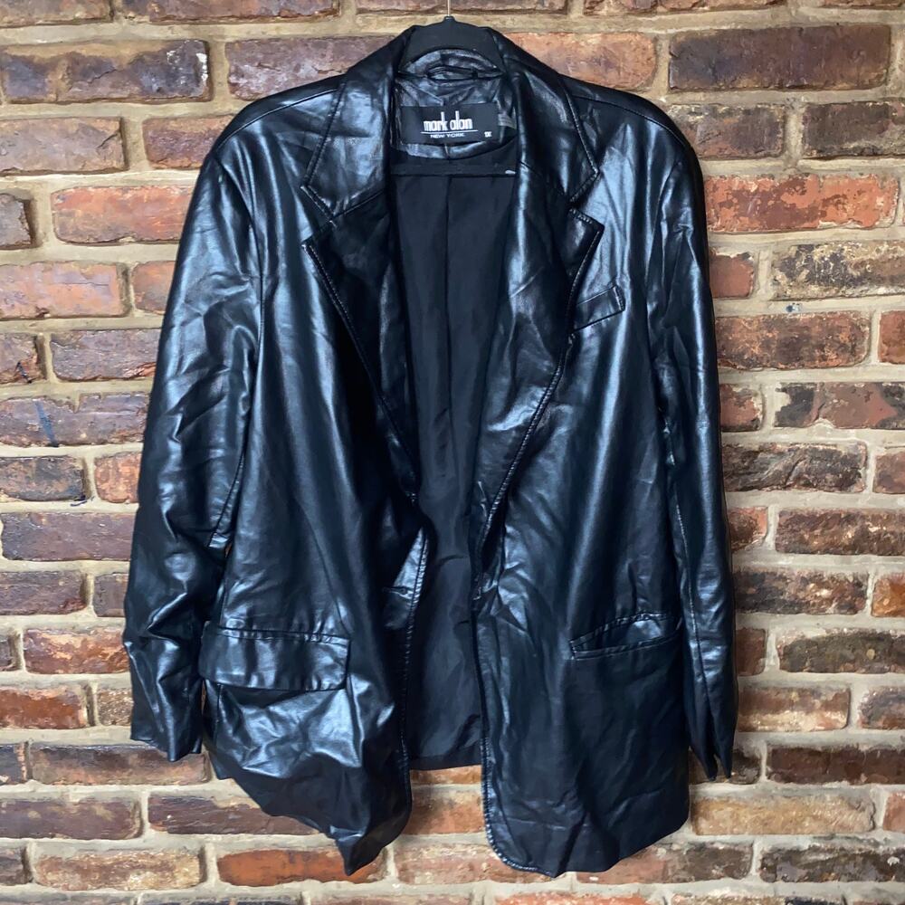 New NWOT Mark Alan Black Faux Leather Open Front Jacket Coat Women's Size 1X
